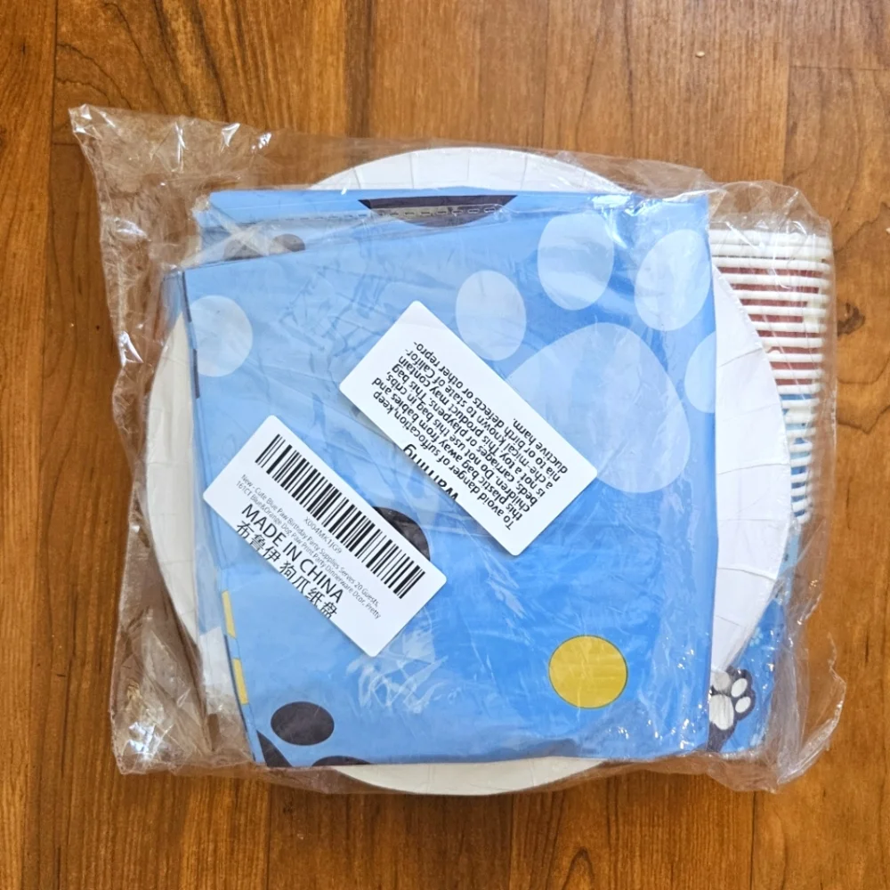 New! Paw Print Party Supplies Set - Blue, Orange, and Brown